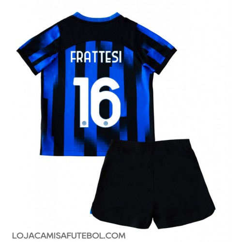 Camisa de Futebol Inter Milan Davide Frattesi #16 Equipamento Principal Infantil 2023-24 Manga Curta (+ Calças curtas)